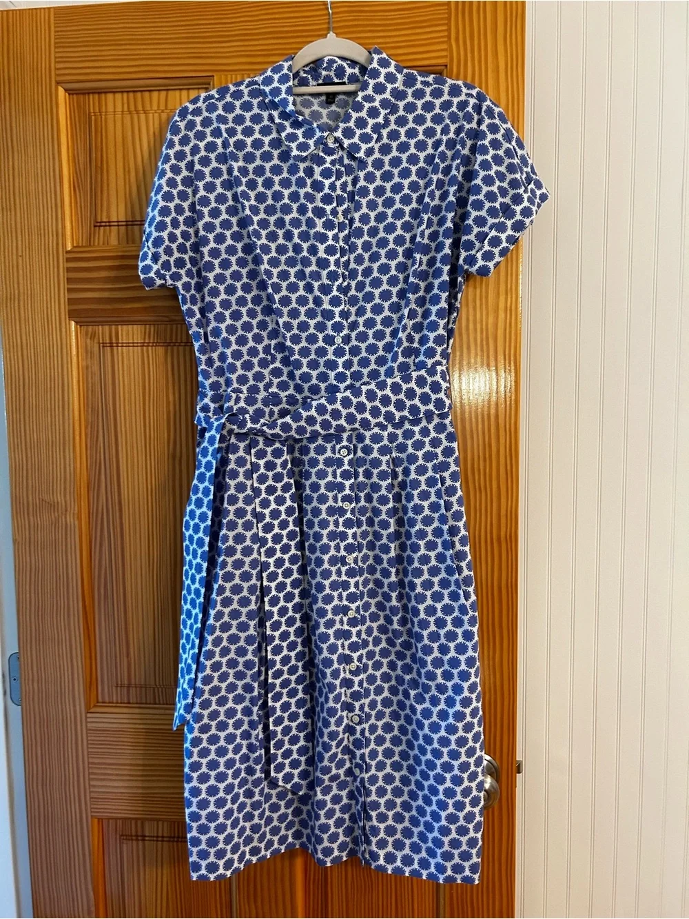 Talbots Blue and White Polka Dot Midi Shirt Dress - Picture 7 of 7